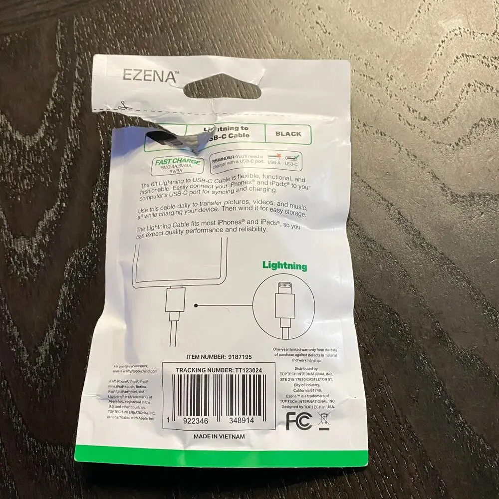 New Ezena 6 Ft Foot Lightning to USB-C Cable
